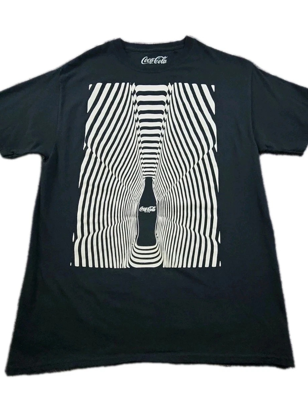 Coca Cola Black Tee with White Optical Bottle Graphic Size Medium